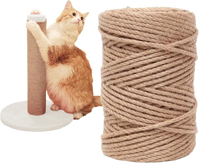 Nature Hemp Rope,sisal rope for cat scratcher,rope for cat scratch post，cat scratching post replacement,Cat Scratcher Replacement Rope Heavy Duty Jute Twine for Cat Tree and Tower, DIY (1/4inch,166FT)