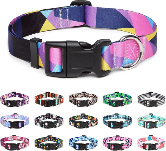 Mercano Adjustable Dog Collar - Special Design Patterns, Soft Nylon Comfortable Sturdy Pet Collar for Small Medium Large Dogs (S, Geometry Purple)