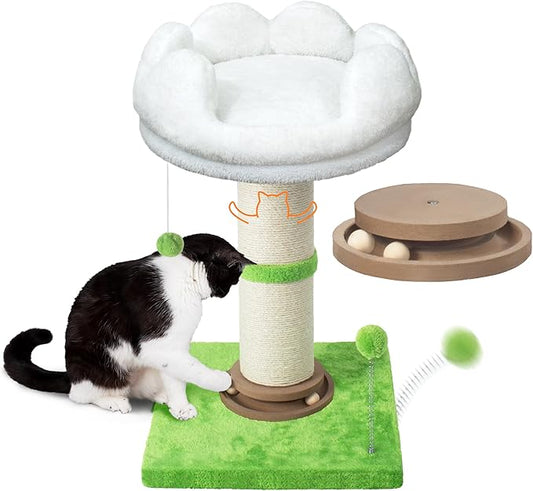 Fantasreen Cat Scratching Post Cat Scratcher Tall Scratching Posts for Indoor Cats with Cat Toy and Interactive Ball Self Groomer for Kittens Adults Cats (White)