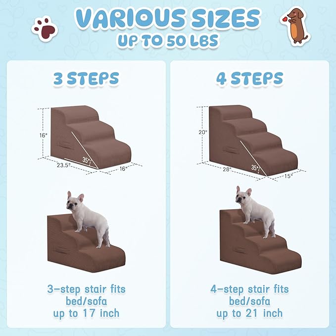 Dog Steps for Small Dogs, 3-Step Dog Ramp and Stairs for High Beds and Sofa, Non-Slip Pet Stairs for Small Dogs and Cats, Removable and Easy to Clean Pet Stairs, Coffee