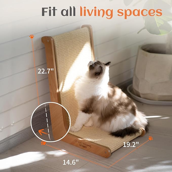 Sisal Cat Scratcher for Indoor Cats Scratching Pad Vertical Cat Scratcher L Shape Cat Scratching Board Cats Scratch Post Solid Wooden Cat Furniture(Large)