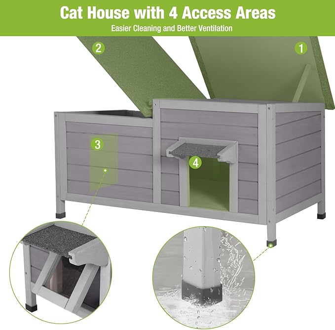 Cat House Outdoor, Weatherproof Feral Cat Shelter for Winter, Double Rooms Design