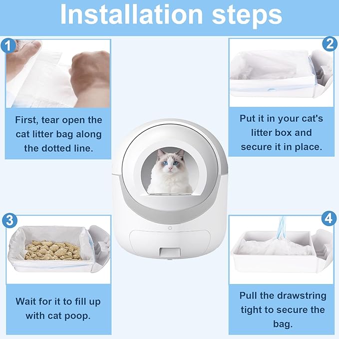 80-Pack Heavy Duty Cat Litter Box Liners for Fsitego & Fumoi Automatic Litter Boxes, Extra Thick Self-Cleaning Litters Box Bags, Cat Litters Bags with Drawstring and Leakproof