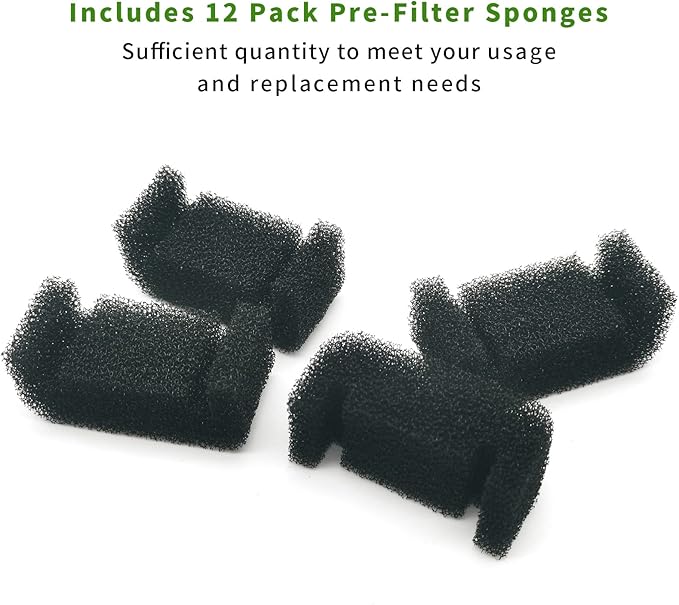 12 Pack Cat Water Fountain Sponge Filters, Replacement Foam Filters for 67oz/2L Pet Fountain 81oz/2.4L Stainless Steel Dog Drinking Fountain(Pump Not Included)