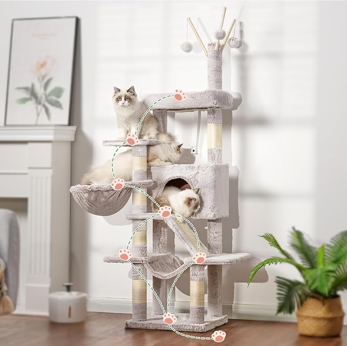 Cat Tree, Multi-Level Cat Tower for Indoor Cats, Cat Condo with Cat Scratching Post and Board, Cat Hammock, Muchroom GCT011MU