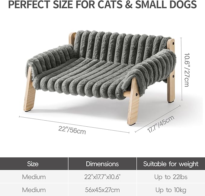 MEWOOFUN Cat Couch Bed, Pet Sofa for Indoor Cats Wooden Indoor Elevated Cat Beds with Removable Mattress Cover Suitable for Kitty, Puppy or Small Animal (Dark Grey, Medium)