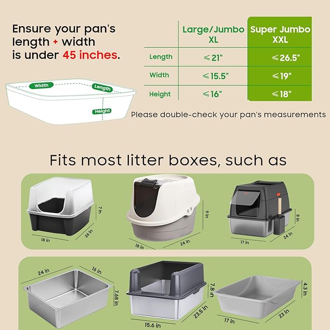 24 Count Super Jumbo Cat Litter Box Liners, Large Drawstring Cat Litter Liner Bags For Litter Box, Kitty Litter Liner Heavy Duty 45" x 18"(Non-Perforated)