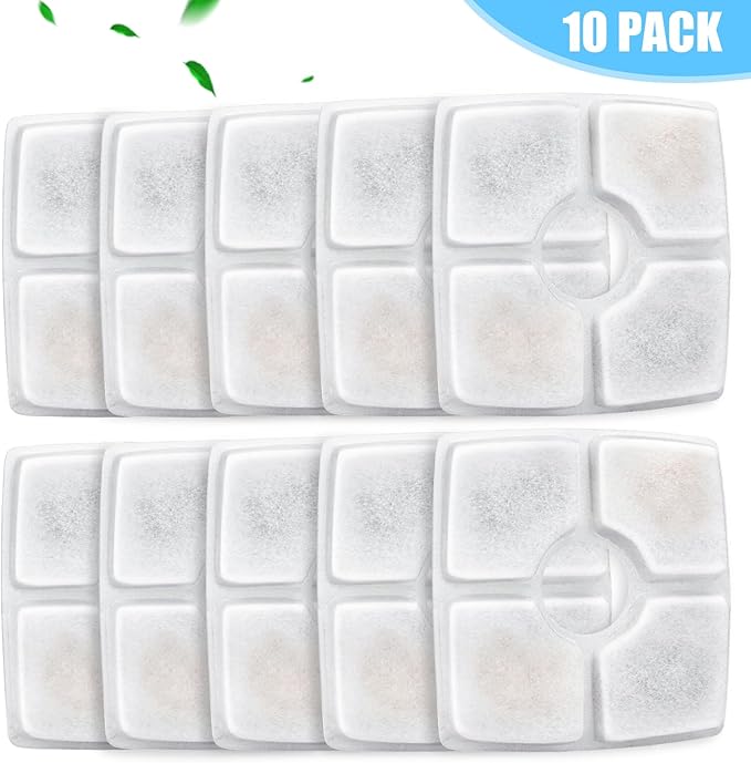 Cat Water Fountain Filter Replacement, 10 Pack Cat Fountain Filters Compatible with Top Square 84oz/2.5L Automatic Pet Fountain Dog Water Dispenser, 3 Filtration System Replacement Pet Filters