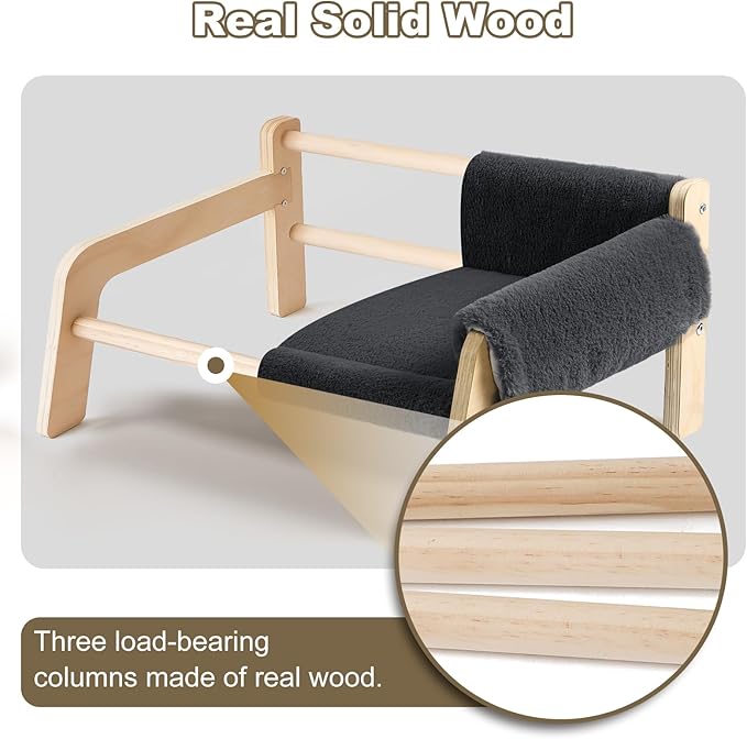 Elevated Cat Couch Bed for Indoor Cats - Wooden Pet Sofa with Removable Washable Thick Cover Raised Kitty Lounge Chair Suitable for Puppy or Small Animals(Cat Sofa Dark-Grey)