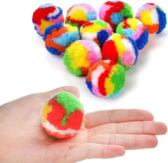 Nicunom 60 PCS Cat Pom Pom Balls, 1.7Inch Rainbow Cat Toy Balls, Soft Plush Cat Ball Fuzzy Kitty Balls Colorful Kitten Puff Balls Cat Chase Ball for Kitten Pet Interactive Playing Exercising