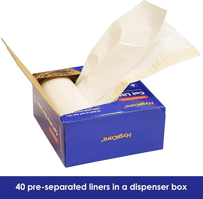 Pre-separated Cat Litter Box Liners, Jumbo Size, Heavy Duty, Sturdy Drawstring, Tear Resistant, Claw-proof, Unscented, 36"x18", 40 Count