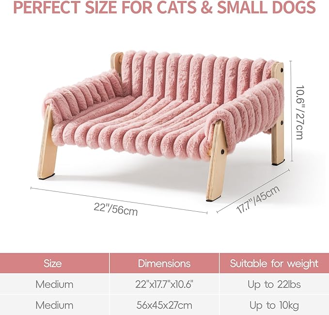 MEWOOFUN Cat Couch Bed, Pet Sofa for Indoor Cats Wooden Indoor Elevated Cat Beds with Removable Mattress Cover Suitable for Kitty, Puppy or Small Animal (Pink, Medium)