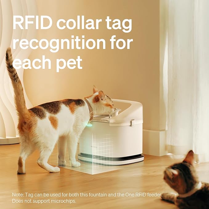 PETLIBRO RFID Multi Cats Water Fountain with Cat Recognition & Hydration Monitoring, Pump-Free Auto Cat Water Dispenser, Large Capacity 101oz/3L, 2.4G Wi-Fi APP Control Cat Fountain x2 Collar Tags