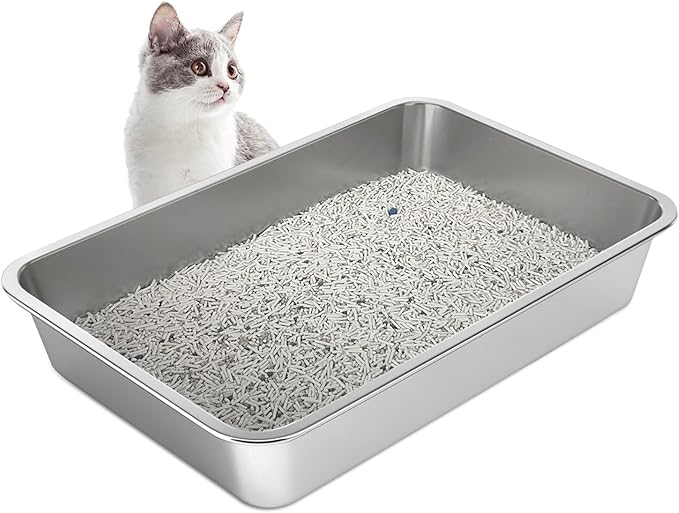 LIHONG Stainless Steel Cat Litter Box,Large Metal Litter Box for Small Large Cats Kitty Rabbits,No Smell,Non Stick,Easy to Clean(20" Lx14 Wx4 H,L)