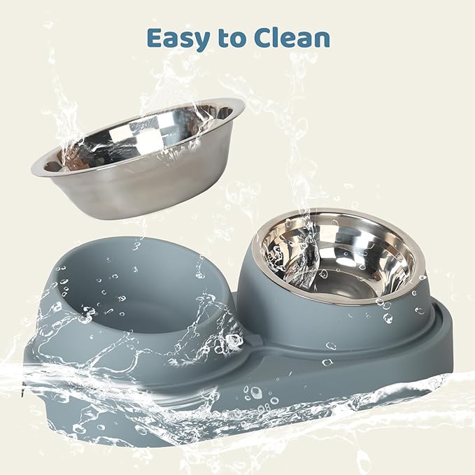 SAROSORA Cat Feeder Stainless Steel Bowl, Pet Food and Water Bowl Dishes, Easy to Clean