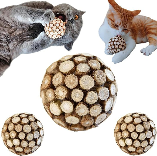 3PCS Cat Ball Toy,Silvervine Ball with Catnip Gall Fruit silvervine Sticks Powder Inside,Catnip Toys for Indoor Cats,Kitten Cleaning Teeth Cat Chew Toy
