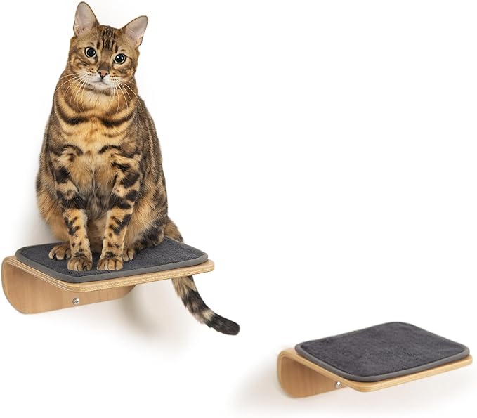Cat Wall Shelves,Cat Wall Steps and Perch,Stairs,Ladders,Nest,Bed,Modern Wooden Floating Climbing Furniture for Hopping and Sleeping,with Scratching Cushion（Steps）