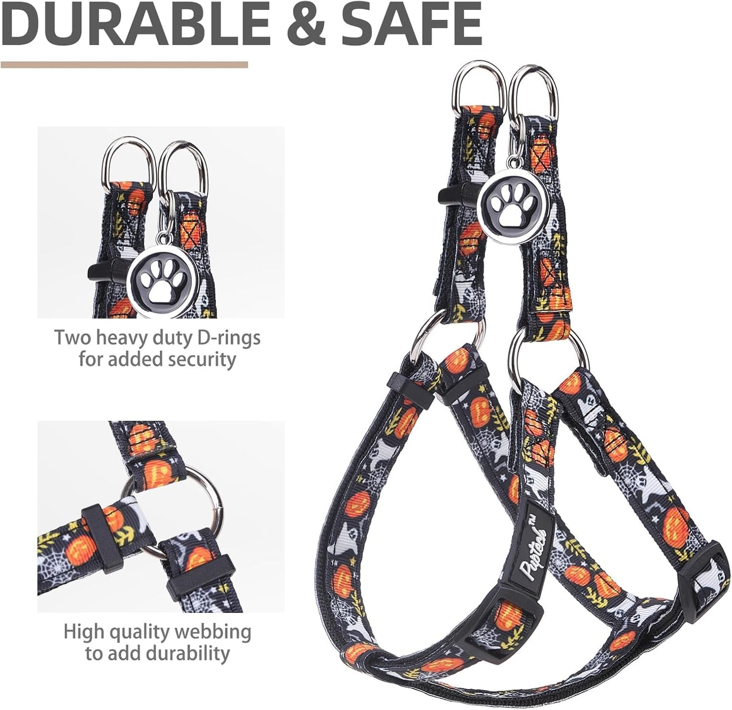 PUPTECK No Pull Dog Harness Soft Adjustable Basic Nylon Step in Puppy Vest Outdoor Walking with ID Tag, Halloween, M