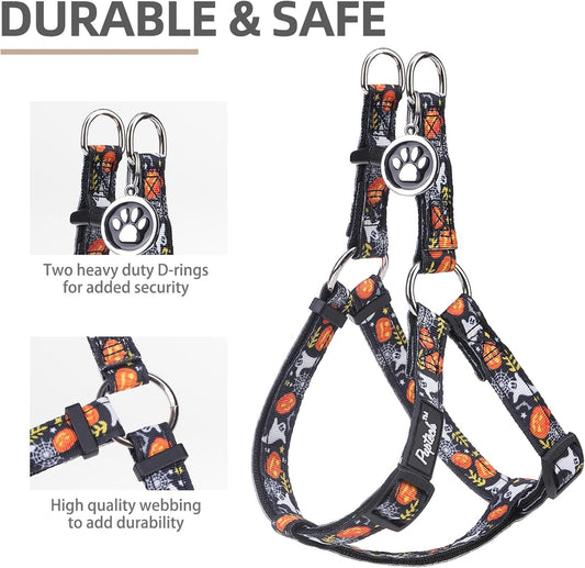 PUPTECK No Pull Dog Harness Soft Adjustable Basic Nylon Step in Puppy Vest Outdoor Walking with ID Tag, Halloween, M