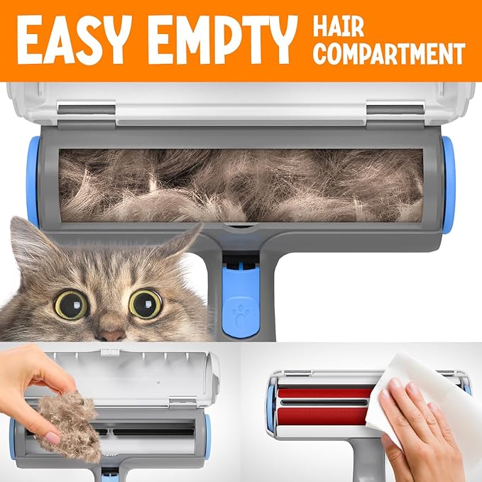 Triton Pet Hair Remover w/Fur Trapping Compartment - Easy to Use Pet Hair Removal Tool - Cat & Dog Hair Remover for Couch, Furniture, Clothes, Bedding, Car - Reusable Lint Roller