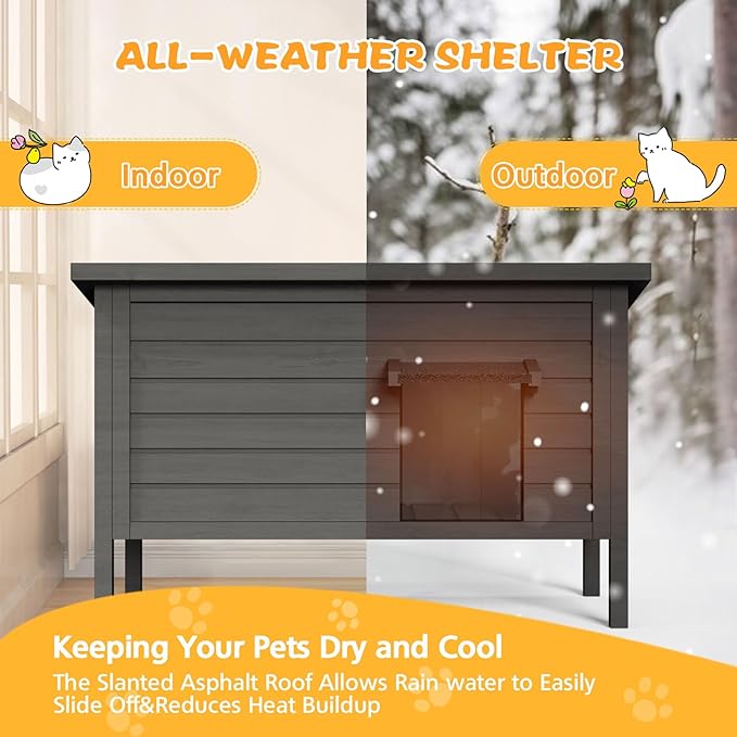 Outdoor Cat House for Winter Waterproof Feral Cat House, All-Round Foam Insulated and Thermostatic Large Outdoor Cat Shelter, Solid Wood Cat Condos for Multiple Cats 34.4 "L * 21.7" W * 27.2"H