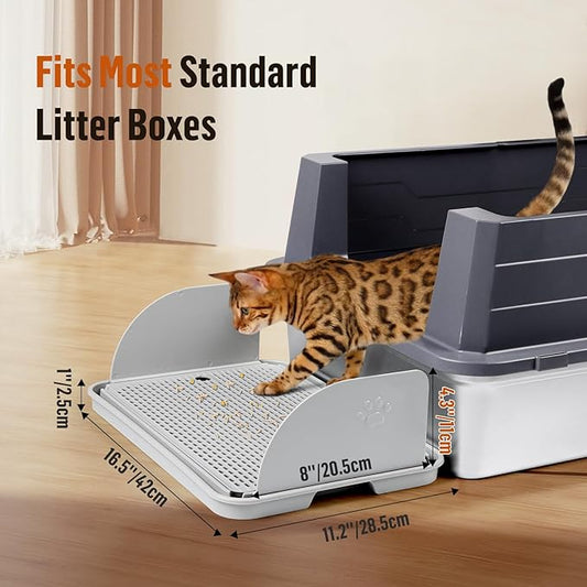 Cat Litter Box Step with Removable Splash-Proof Baffles, Large Pet Ramp for Litter Box with Filter Function Double Layer Cat Pedal Footrest Splash-Proof Easy to Clean (Light Grey)