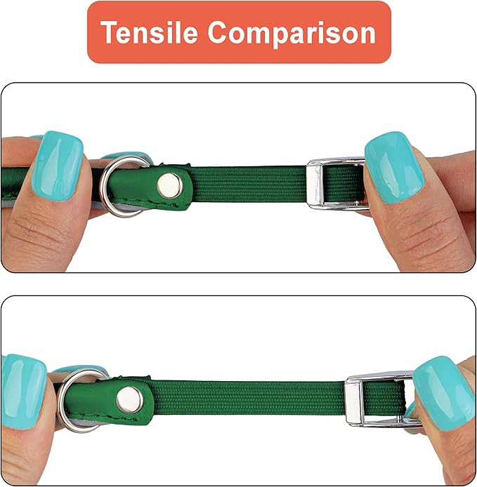 OOPSDOGGY Rolled Leather Cat Collar with Bell, Reflective Kitten Collars with Buckle Include Safety Elastic Strap - Adjustable Small Pet Collars for Boy Girl Cats (Green)