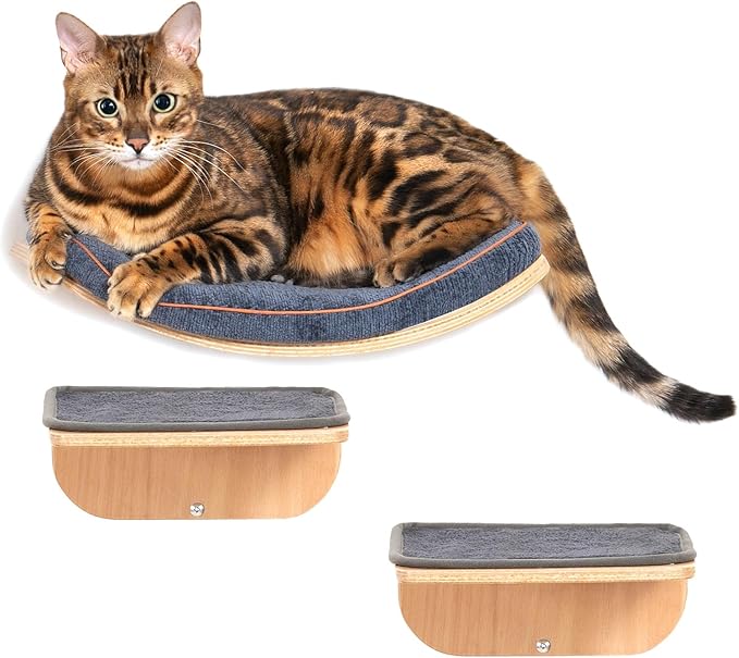 Cat Wall Shelves,Cat Wall Steps and Perch,Stairs,Ladders,Nest,Bed,Modern Wooden Floating Climbing Furniture for Hopping and Sleeping,with Scratching Cushion（Combo）