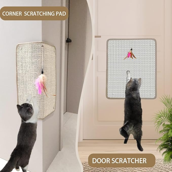 Sisal Cat Nail File & Scratching Pad - Wall Mount/Floor Cat Scratcher, Built-in 80-Grit Aluminum Oxide for Natural Nail Trimming, Protect Furniture (14.81"x11.12")