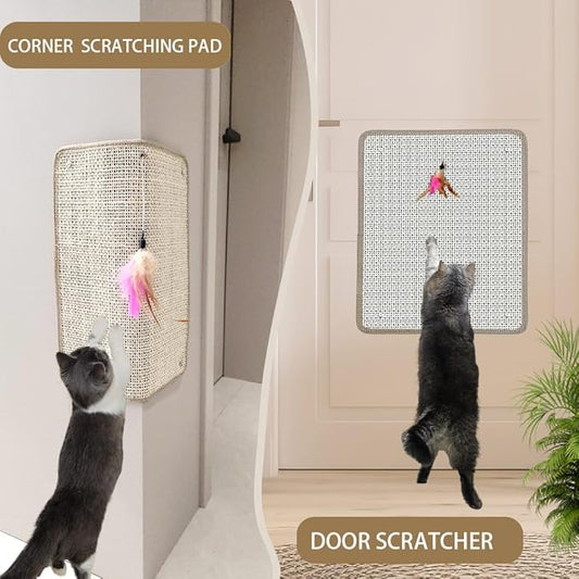 Sisal Cat Nail File & Scratching Pad - Wall Mount/Floor Cat Scratcher, Built-in 80-Grit Aluminum Oxide for Natural Nail Trimming, Protect Furniture (14.81"x11.12")