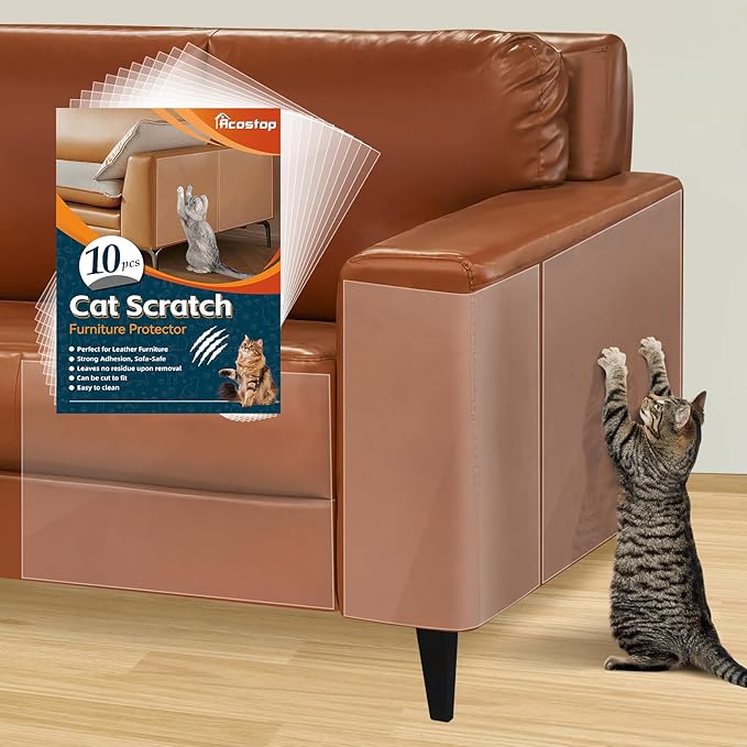 Cat Scratch Furniture Protector - Specially Designed for Leather Furniture, Easy to Remove Anti-Scratch Couch Protector from Cat, No Pins, 10 Pack