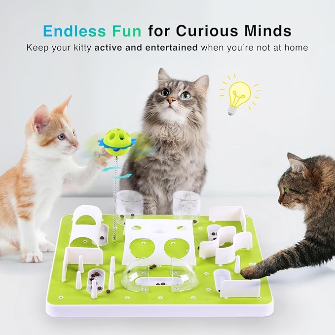 ALL FOR PAWS Cat Puzzle Toy - Interactive Treat Maze Feeder & Brain Teaser for Cats & Kittens, Slow Feeder with Teaser Ball - Mental Stimulation Puzzle Game for Smart Felines