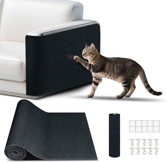 Cat Scratch Mat, Self-Adhesive Trimmable cat Scratch Furniture Protector for Couch, cat Scratch pad，cat Tree，DIY Climbing Carpet for Cat Tower Replacement Pads (Black, 78.7" x 15.8")