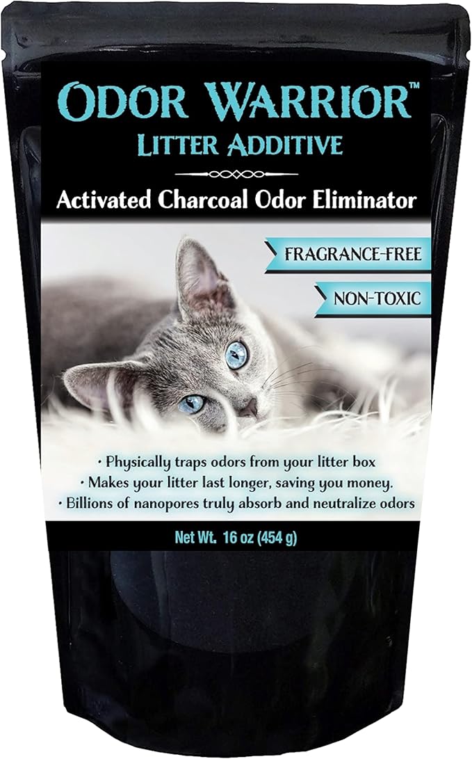 Odor Warrior Cat Litter Deodorizer | Cat Litter Odor Control with Ultra Absorbing Activated Charcoal | Extend The Life of Your Kitty Litter with a Truly Fragrance Free Litter Solution