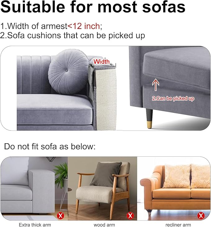 Upgraded Cat Scratch Furniture Protector,Cat Scratch Sofa Arm Sheild with Large Size Natural Sisal for Protecting Couch Sofa Chair Furniture 27.9''L*19.7''W (Light Grey/Left Handed)