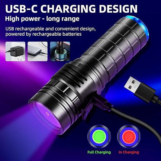 Rechargeable 365nm Black Light Flashlight, 50W Powerful Small UV Flashlight, Bed Bug UV Light, Pet Urine Detector for Dog/Cat Urine, Dry Stains, Bed Bug, Scorpion, Dry Pet Stains