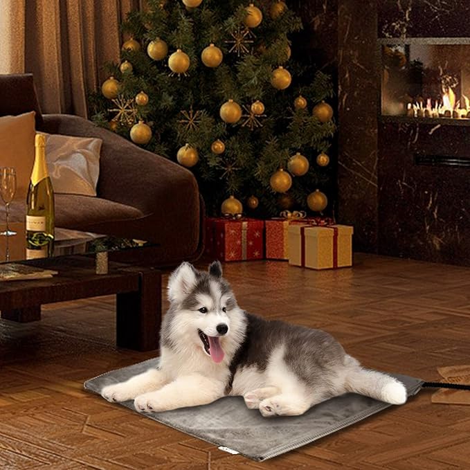 Toozey Pet Heating Pad, 6 Adjustable Temperature Dog Cat Heating Pad with Timer, Waterproof Heated Cat Bed with Chew Resistant Cord, Indoor Electric Pet Heated Mat 18x16in