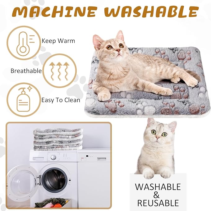 Tuanse 4 Pack Ultra Soft Dog Cat Bed Mat with Cute Prints Reversible Fleece Dog Crate Kennel Pad Cozy Washable Thickened Hamster Guinea Pig Pet Bed Mat for Small Animals (21 x14 Inches,Light Gray)