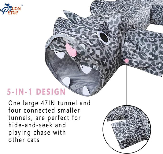 Large Indoor Cat Tunnel for Small Pets, 47IN, Tear-Resistant Polyester with Crinkle Crackle Paper, Folds Down for Easy Storage