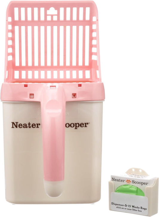 Neater Pet Brands Neater Scooper Standard Cat Litter Scoop, 15 Refill Bags – Mess-Free Cat Litter Scooper with Bag, Spill-Proof Kitty Box Sifter, Bin Doubles as Scoop Holder, For Single-Cat Households