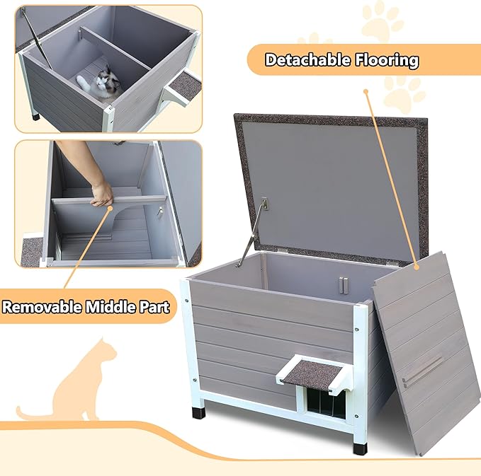 Rockever Outdoor Cat House, 100% Insulated Cat House for Outdoor Cats Weatherproof Feral cat House for All-Round Foam Layers Filling (Insulate Grey-with Mat, L)