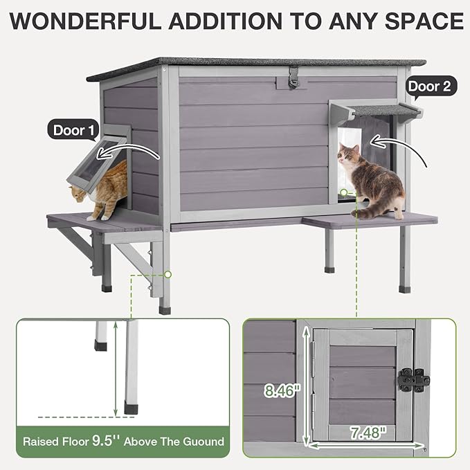 Outdoor Cat House with Insulated Liner, Heated Feral Cat House for Winter, Weatherproof Stray Cat Shelter Outside, Kitty Condo Indoor