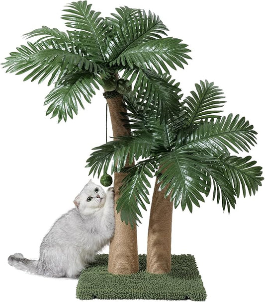 Palm Tree Cat Scratching Post, 36'' Cat Scratcher Post with Natural Sisal Rope, 5 Interactive Balls and 2 Curved Design Scratching Posts for Indoor Cats Adults and Kittens, Multi-Combinable (Style C)