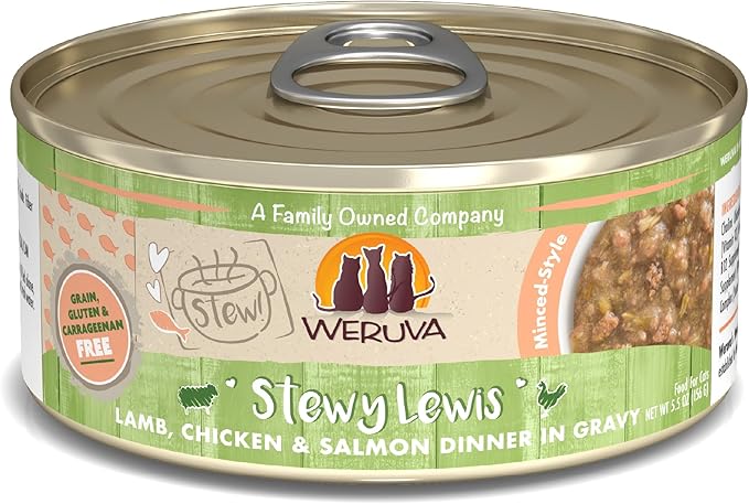 Weruva Classic Cat Stews, Stewy Lewis with Lamb, Chicken & Salmon in Gravy, 5.5oz Can (Pack of 8)