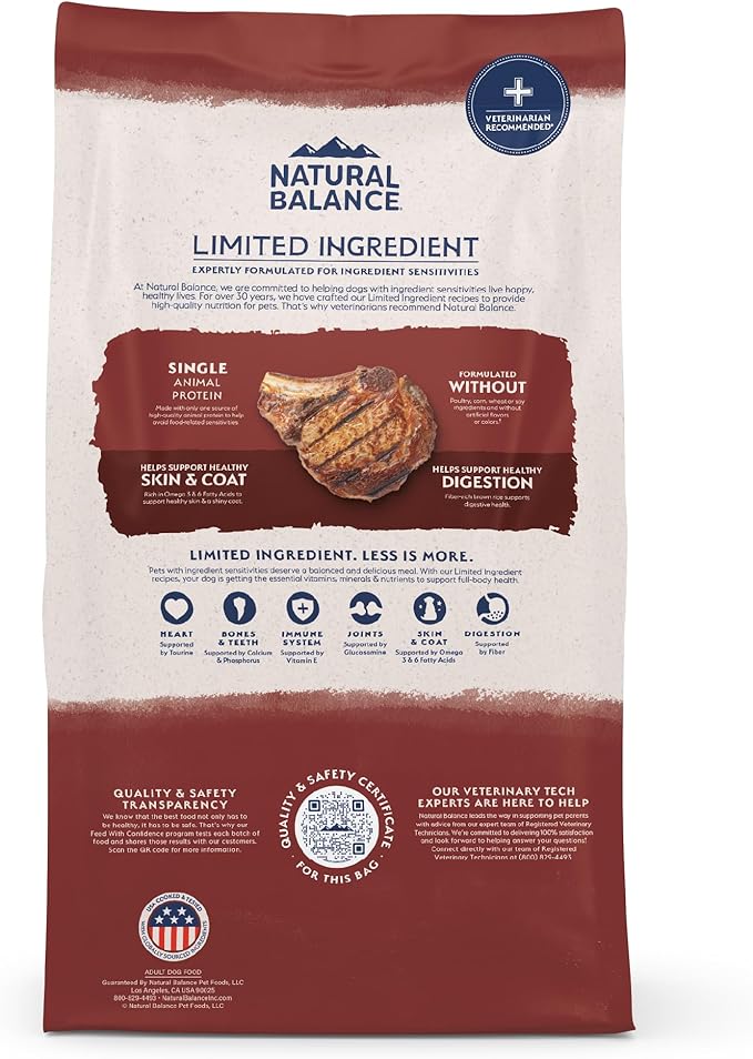 Natural Balance Limited Ingredient Adult Dry Dog Food with Healthy Grains, Beef & Brown Rice Recipe, 24 Pound (Pack of 1)