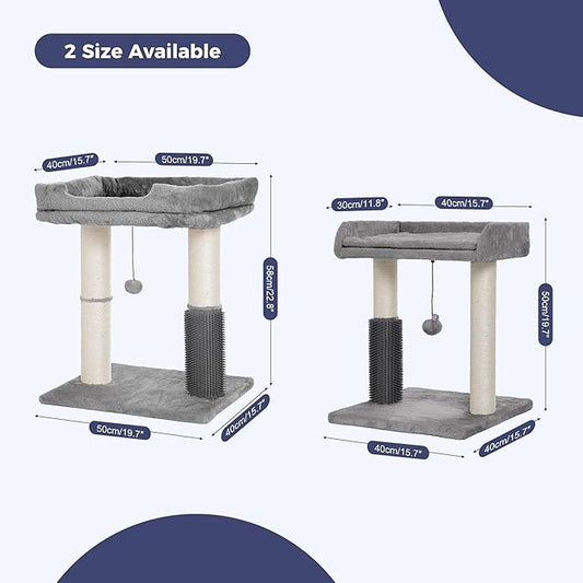 Cat Tree Tower for Large Cats Cat Scratching Post with 20x15.7”Wide Top Bed, Self Groomer, Thick Scratch Post [Dia=4.5”] and Danging Ball Great for Indoor Cats-Large Grey