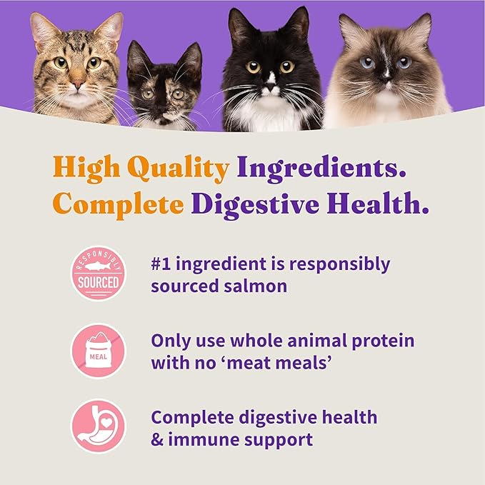 Halo Holistic Indoor Cat Food Dry, Grain Free Wild-caught Salmon & Whitefish Recipe for healthy weight support, Complete Digestive Health, Dry Cat Food Bag, Adult Formula, 6-lb Bag