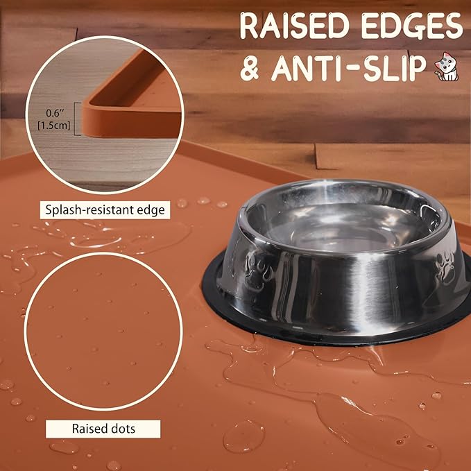 MateeyLife Silicone Cat & Dog Food Mat for Floors Waterproof, Anti-Slip Dog Bowl Mats for Food and Water, Pet Feeding Mats with Lip to Prevent Spills, Pet Placemat for Messy Drinkers to Protect Floors