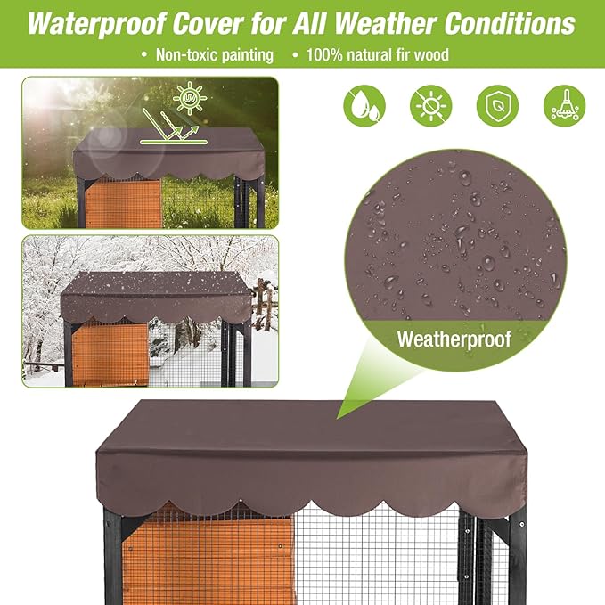 GUTINNEEN Cat House Outdoor Catio on Wheels 70.9" Cat Enclosure Perfect for 3-5 Cats,Waterproof Cover Kitty Shelter