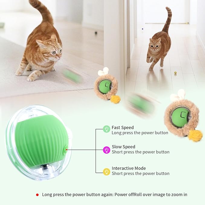 Interactive Cat Toys Fast Rolling Ball in Play Pouch, Motion Activate Chirping Cat Toy Hide and Seek Mouse Catching Game, 28 Inch Play Pouch